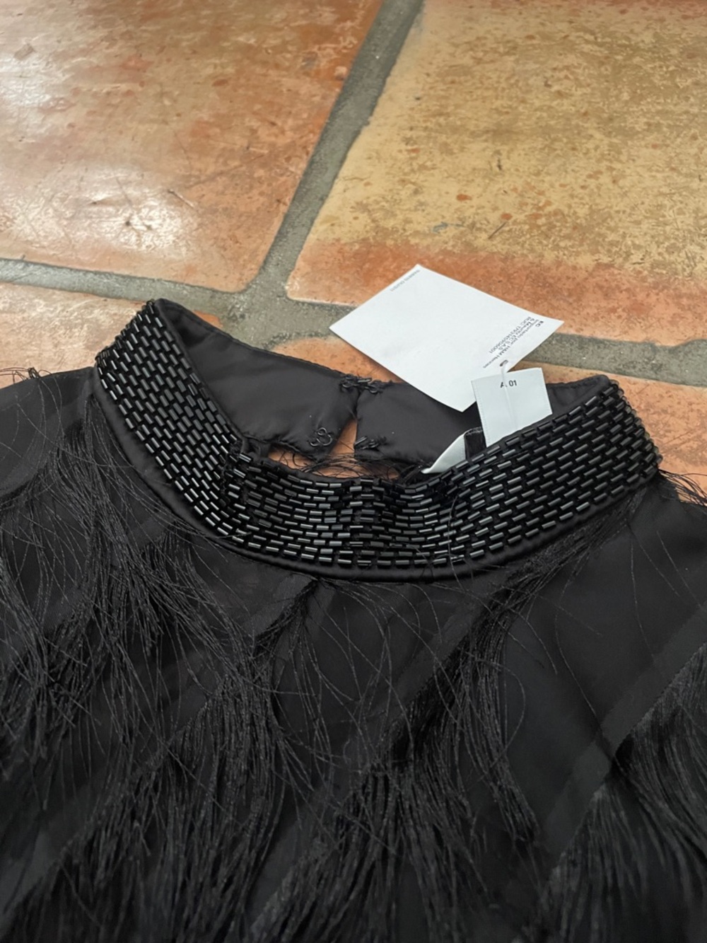 H&M Edition Feather Texture Sequin Mock Neck Black Blouse Size S New NWT - Picture 8 of 14